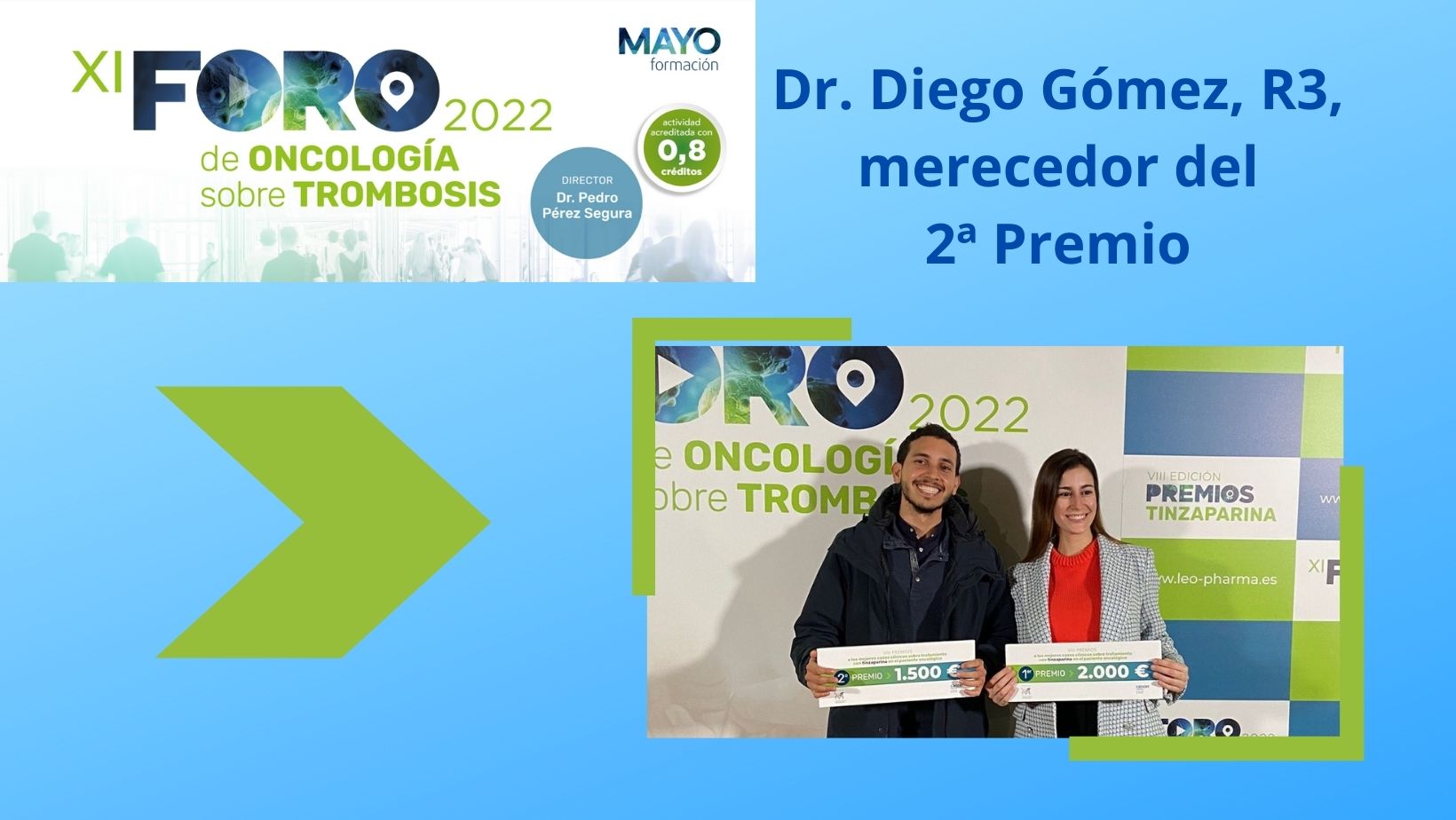 Dr. Diego Gómez, R3, premiado en el XI Foro 2022 de Oncología sobre Trombosis